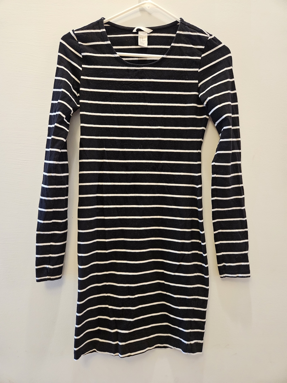 H&M BASICS Black & White Striped Long Sleeve Bodycon Dress